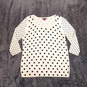 Merona Women's size S Black & White Polka Dot ¾ Sleeve Knit top
